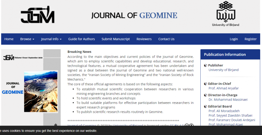 کسب رتبه علمی "ب" نشریه لاتین Journal of Geomine